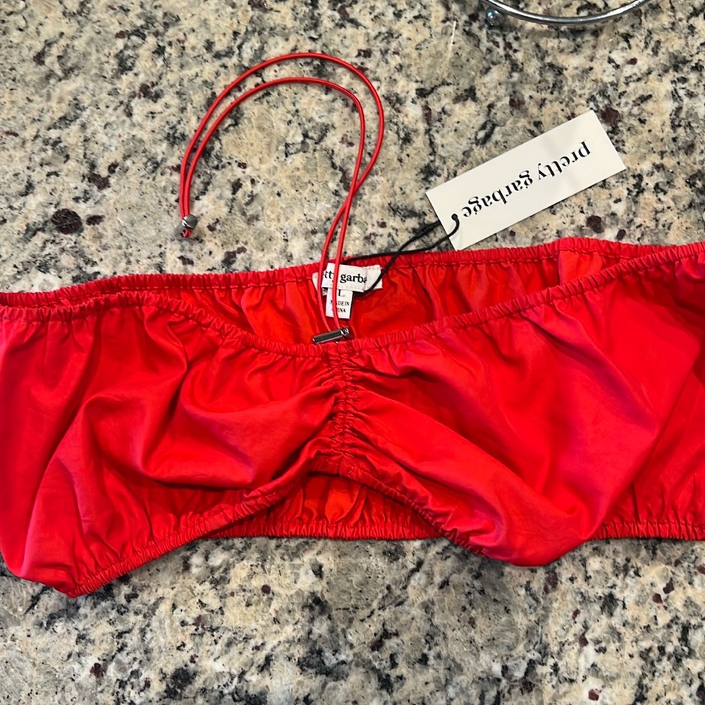 Red tube top with halter strap, adjustable